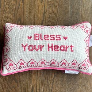 cupcakes & cashmere Bless Your Heart Pink and White Accent Pillow
